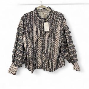 NWT Anthropologie Mille ruffled printed long sleeve  blouse XL